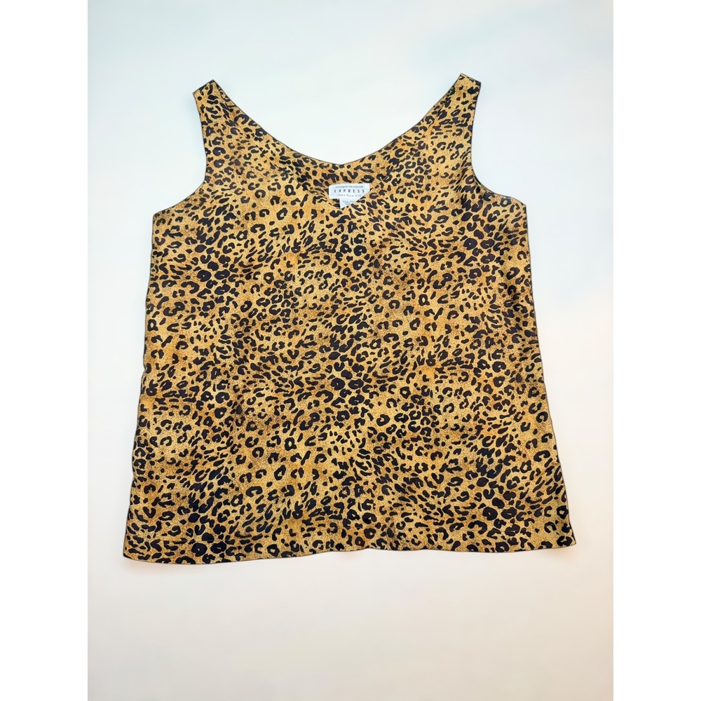 Vintage Express Pure Silk‎ Leopard Print Tank Top V-Neck Sleeveless Shell Medium